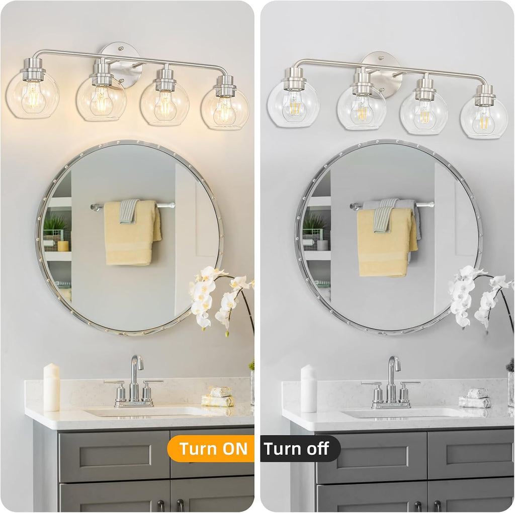 Bathroom Light Fixtures Brushed Nickel Vanity Light Silver 4 Light | Modern Wall Sconces Lighting Bathroom Lights
