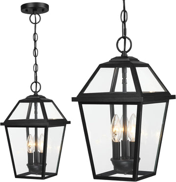 Modern 3-Light Large Outdoor Pendant Light for Porch, 16" Matte Black Exterior Hanging Light Fixture