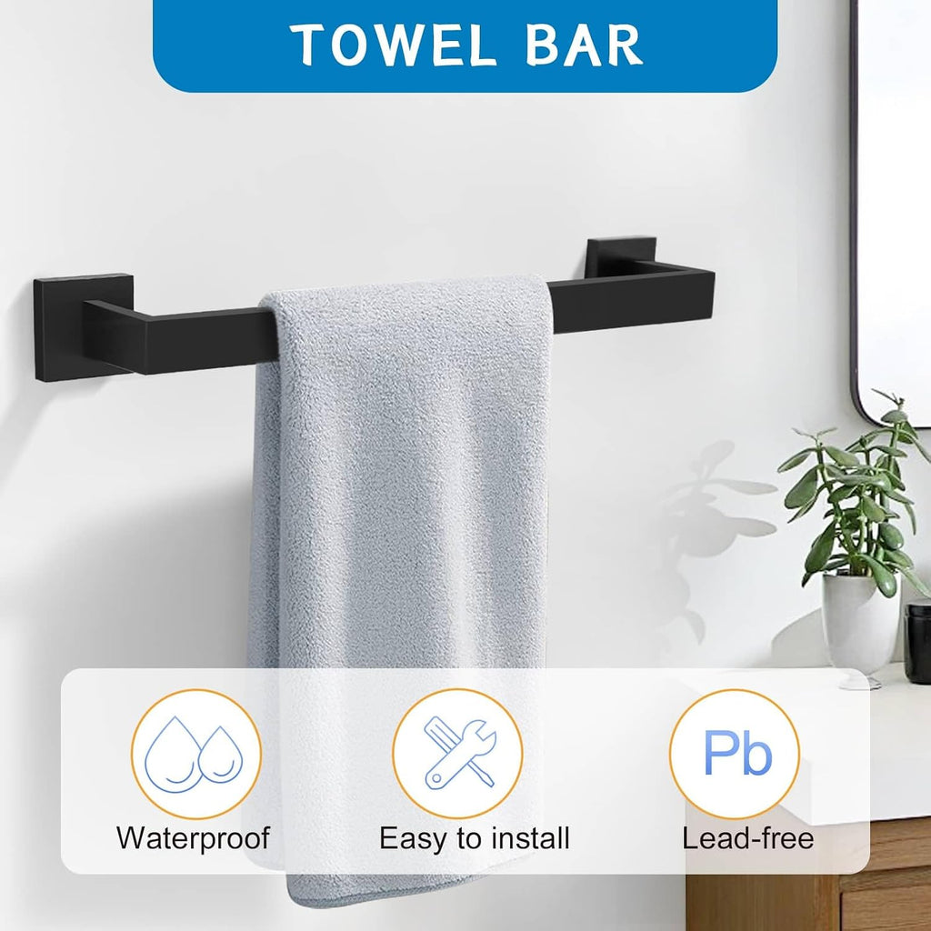 Matte Black 5 Pieces Bathroom Hardware Accessories Set Towel Bar Towel Holder Towel Racks Set ,Stainless Steel Wall