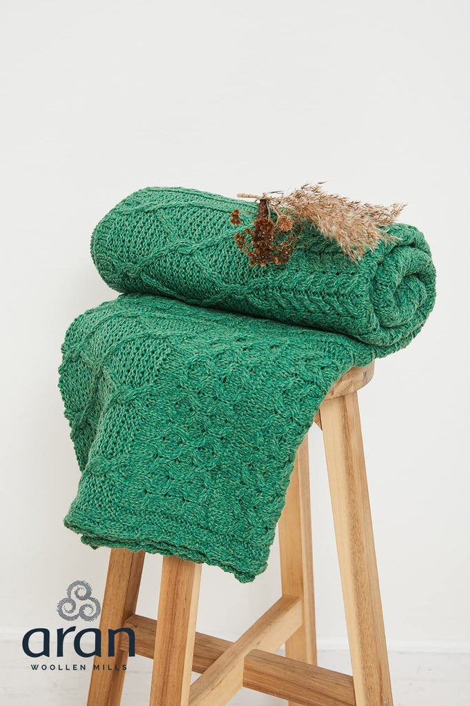 Woollen Mills Keel Aran Patchwork Merino Blanket - 100% - Made in Ireland