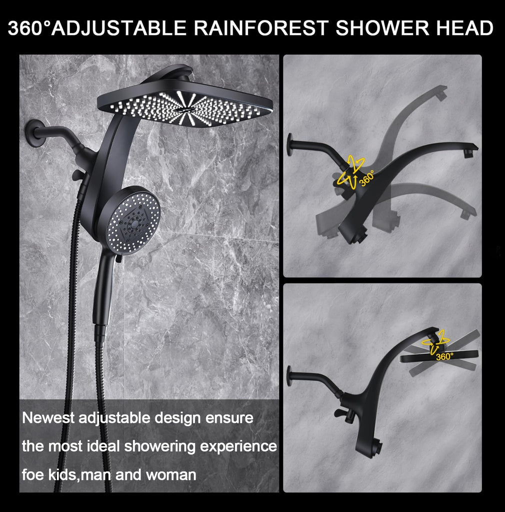 High Pressure Rain Shower Head: Upgrade Shower Heads with Handheld Spray Combo with Fixed Showerhead and 10 Sprays