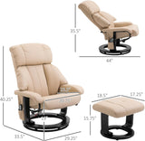 Modern Reclining Swivel Lounge Chair and Ottoman — Beige PU Leather