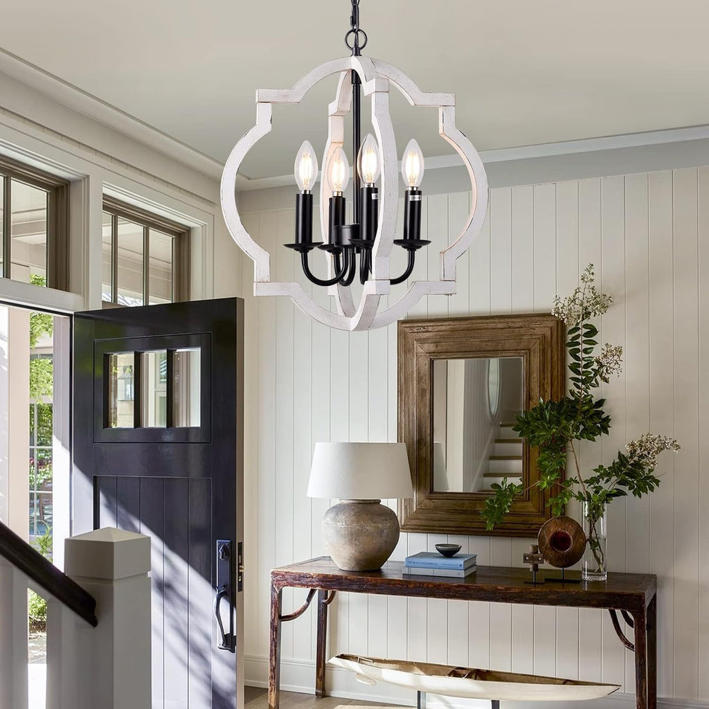 Plug in Chandelier with 16.4ft Cord,Plug in Pendant Light,Orb Wood Farmhouse Light fixtures