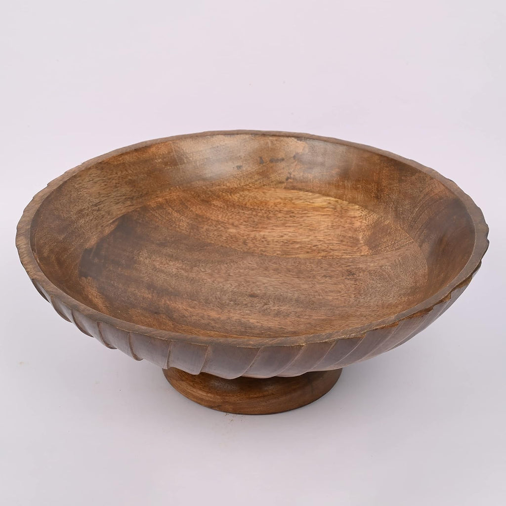 Mango Wood Decorative Wooden Bowl Hand Carved Home Decor for Dining Table Center, Living Room, Kitchen Décor (12" x