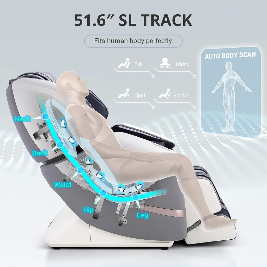 4D Massage Chair, Dual Mechanism 4D+2D Massage Chair Full Body, Waist & Shawl Heating with Extended SL-Track, Foot &