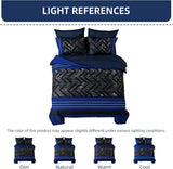 Luxudecor Blue Comforter Set Queen, 7 Pieces Stripe Geometric Bed in a Bag, Geometric Comforter and Sheet Set