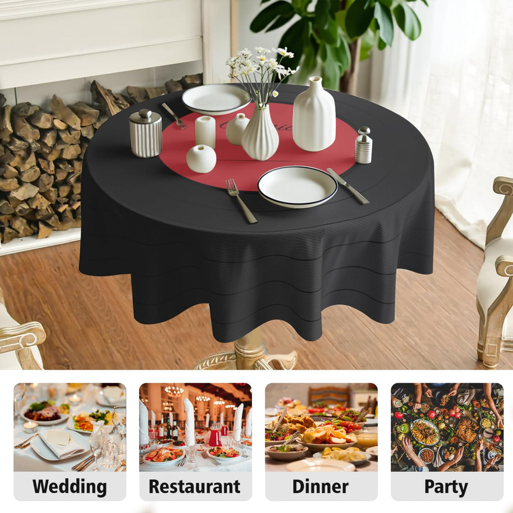 Music Tablecloth Round 60 Inch Vinyl Record Player Table Cloth Circle CD Shaped Table Cover Waterproof Wipeable