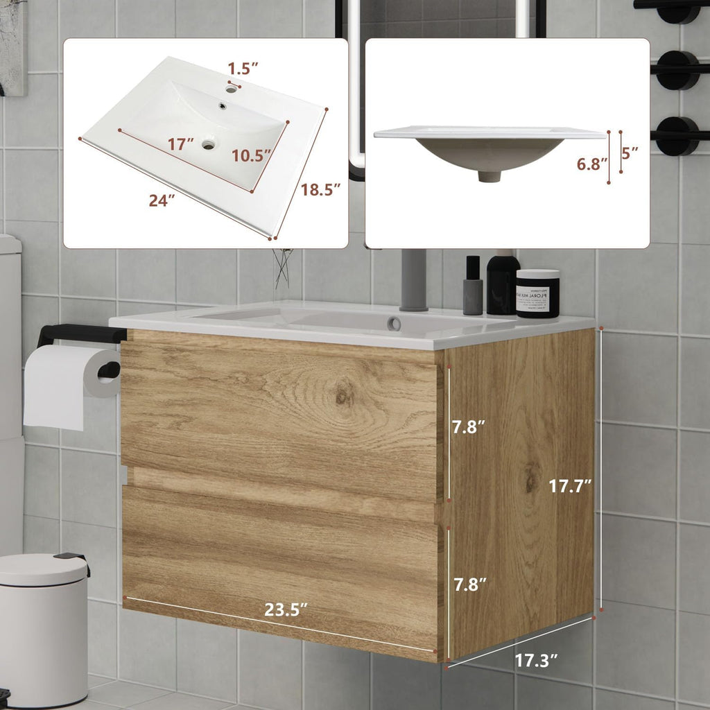 Wall-Mounted Bathroom Vanity with Sink and 2 Soft-Close Drawers