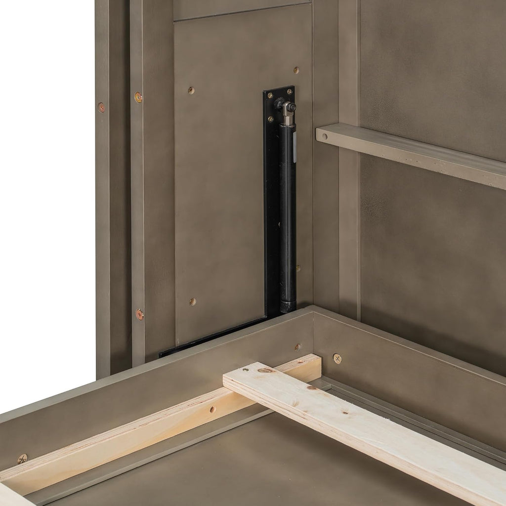 Full Murphy Bed with Convertible Desk&Dual 3-Tier Side Shelves&Extra Storage Racks, Wooden Rotating Hidden Wall