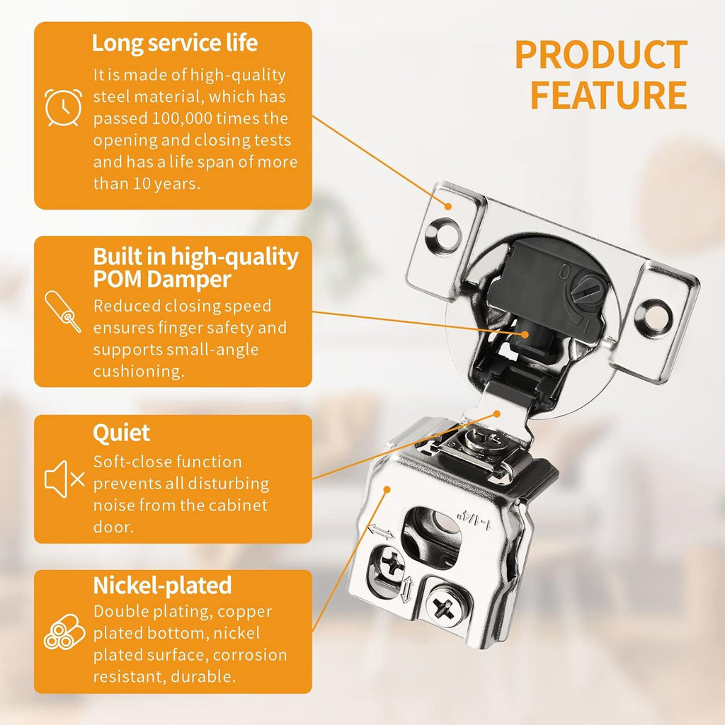 10 Pack 1-1/4" 4D Overlay Soft Close Concealed Hinges for Face Frame Door, Control Closing Speed, Smooth Slow Self