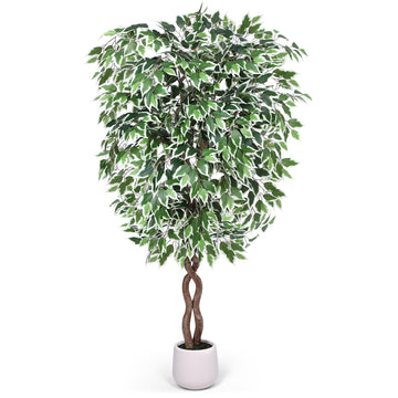 6ft Artificial Ficus Tree, Tall Fake Trees Indoor with Planter