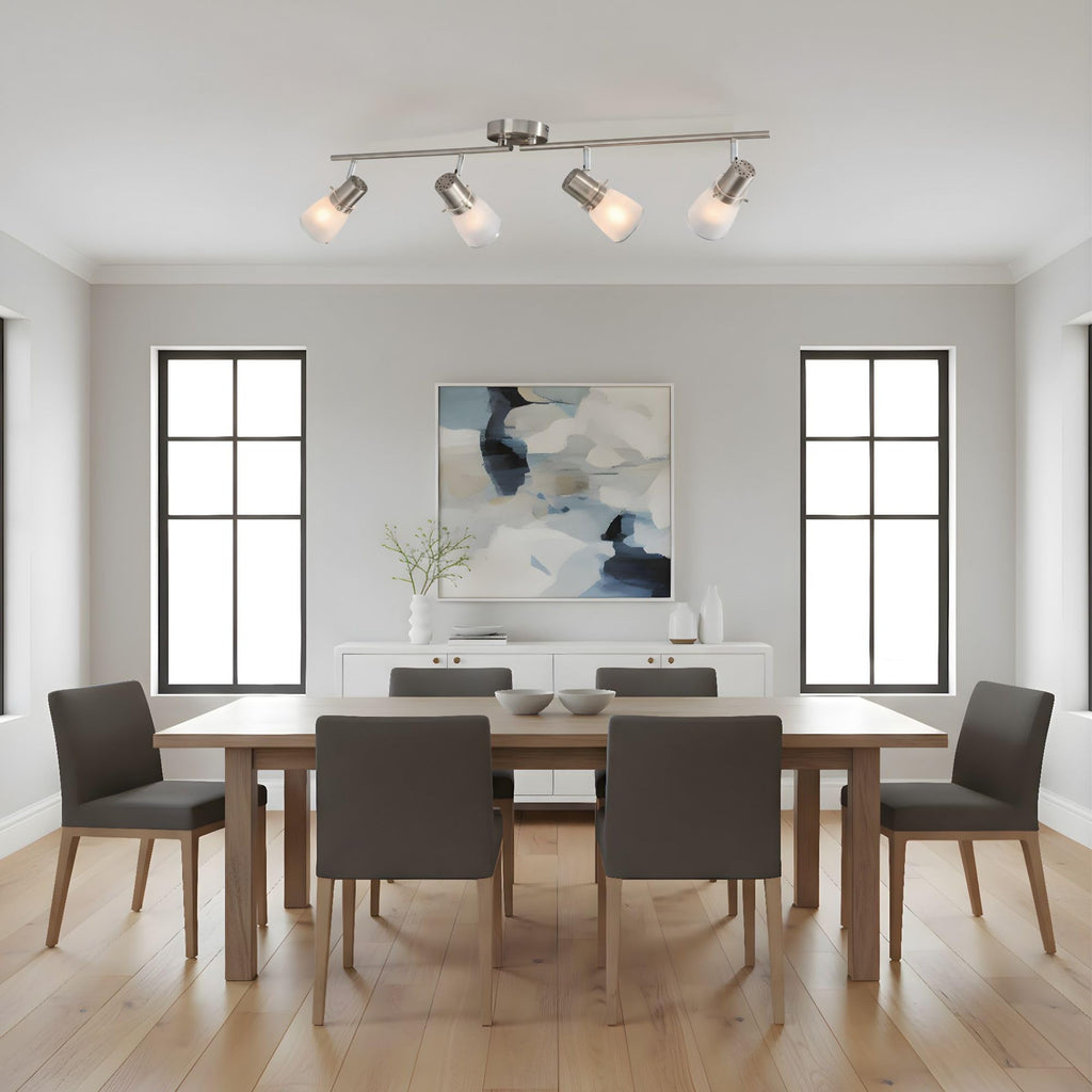 Lumens 4-Light Track Lighting Kit, Brushed Nickel Flush Mount Ceiling Light Fixture with Frosted Glass Shades