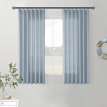 Dusty Blue Pinch Pleated Linen Semi Sheer Curtains 45 Inch Length 2 Panels