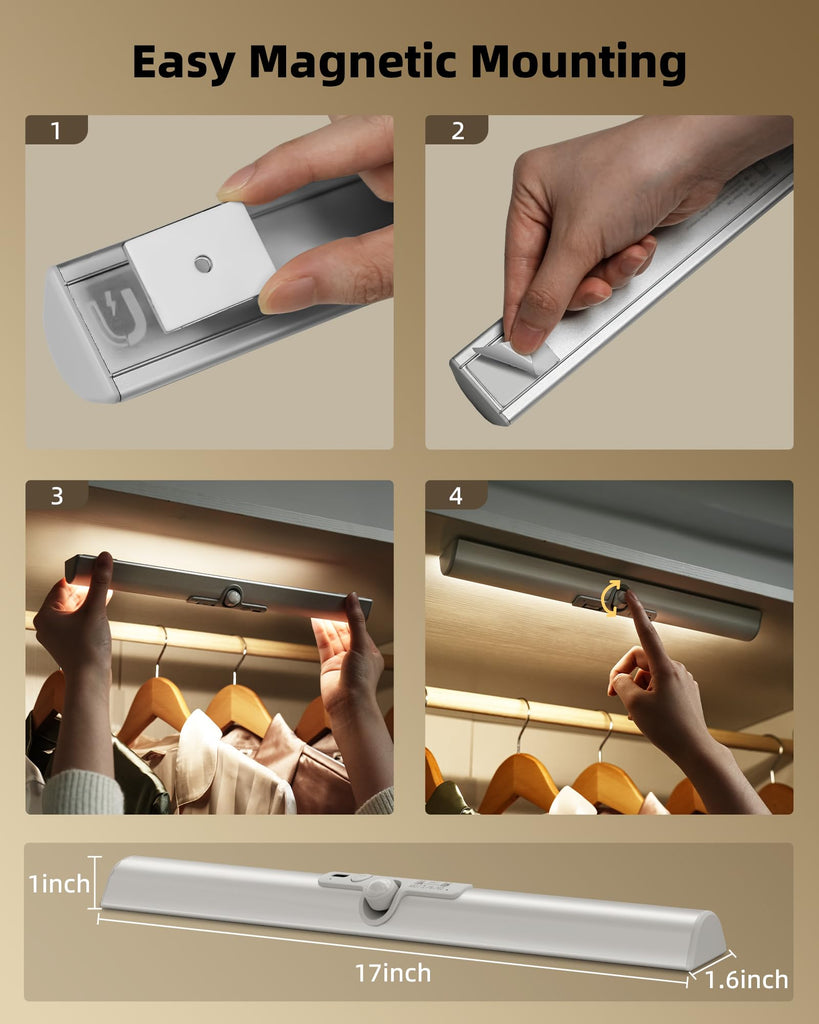 17in LED Motion Sensor Closet Light with Rotatable Sensor