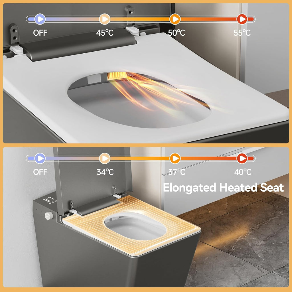 Smart One-Piece Toilet with Built-In Tank, Warm Water Bidet, Heated Seat, Auto Drying, Foot Sensor Flush, Modern Elongated Design