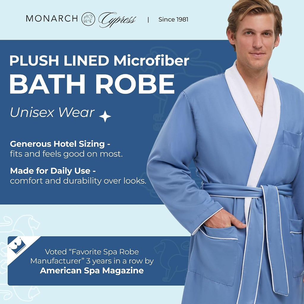 Unisex Plush Lined Microfiber Bath Robe | Soft Shell with Polyester Lining, Resort-Grade Hotel & Spa Robe with Pocket