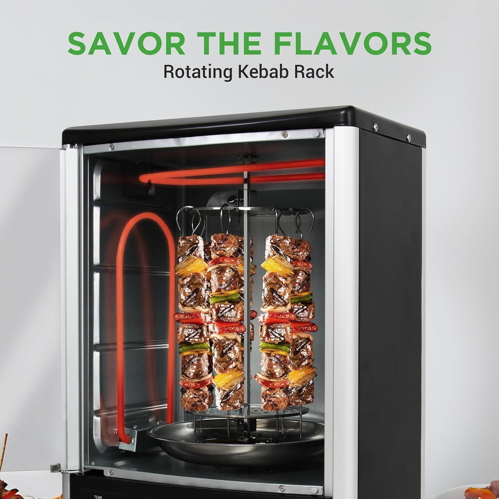 Vertical Countertop Oven with Rotisserie, Bake, Broil, & Kebab Rack Functions - Adjustable Settings - 2 Shelves