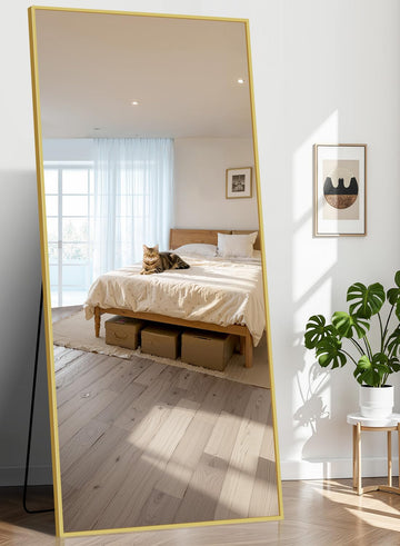 76"x34" Floor Mirror Full Length - Standing Mirror with Aluminum Alloy Frame, Large Body Mirror, Wall Mounted or