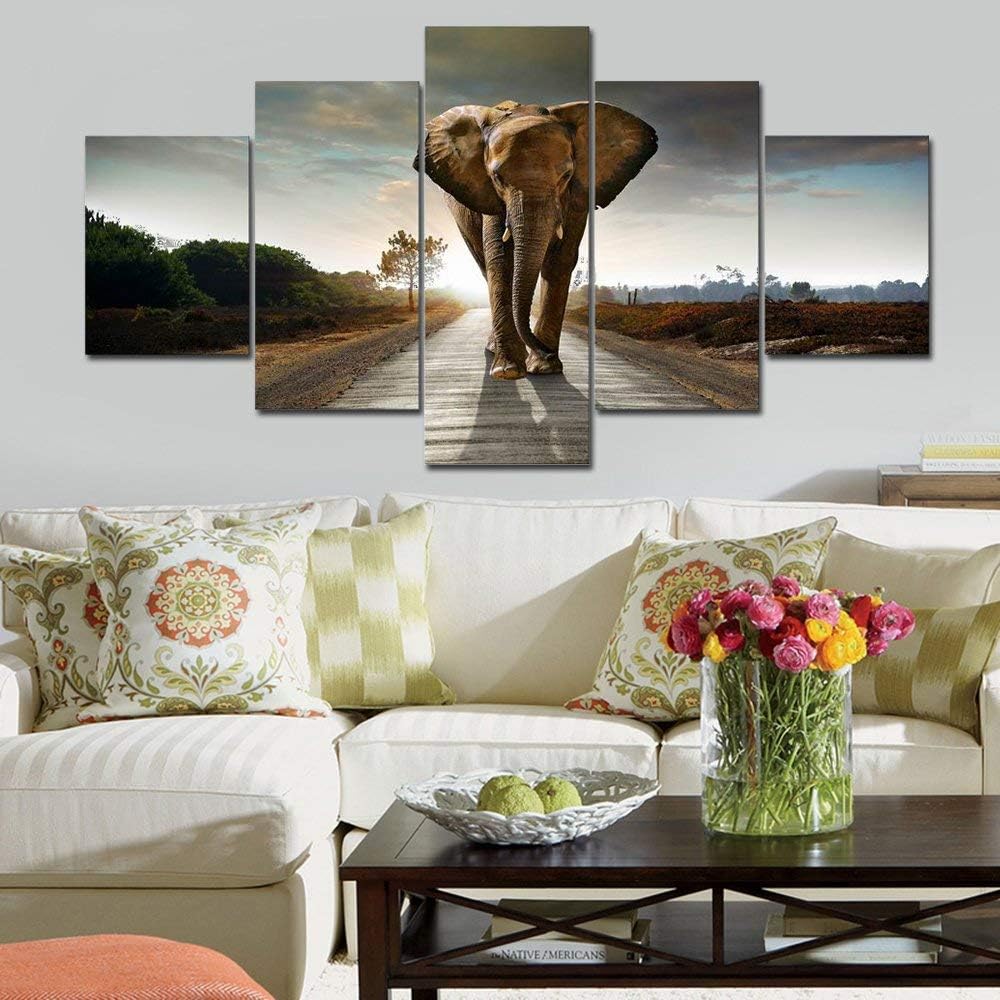 5 Panels Elephant Pictures Paintings on Canvas Prints Wall Art Bedroom Home Decorations Modern Stretched