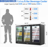 BODEGACOOLER Commercial Bar Cooler With 3 Glass Doors,11.4 Cu.Ft Under Counter B