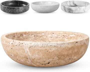 Travertine Decorative Bowl - 7.8" Diameter & 2" Height - Key Bowl Table - Travertine - Organic Modern Centerpiece
