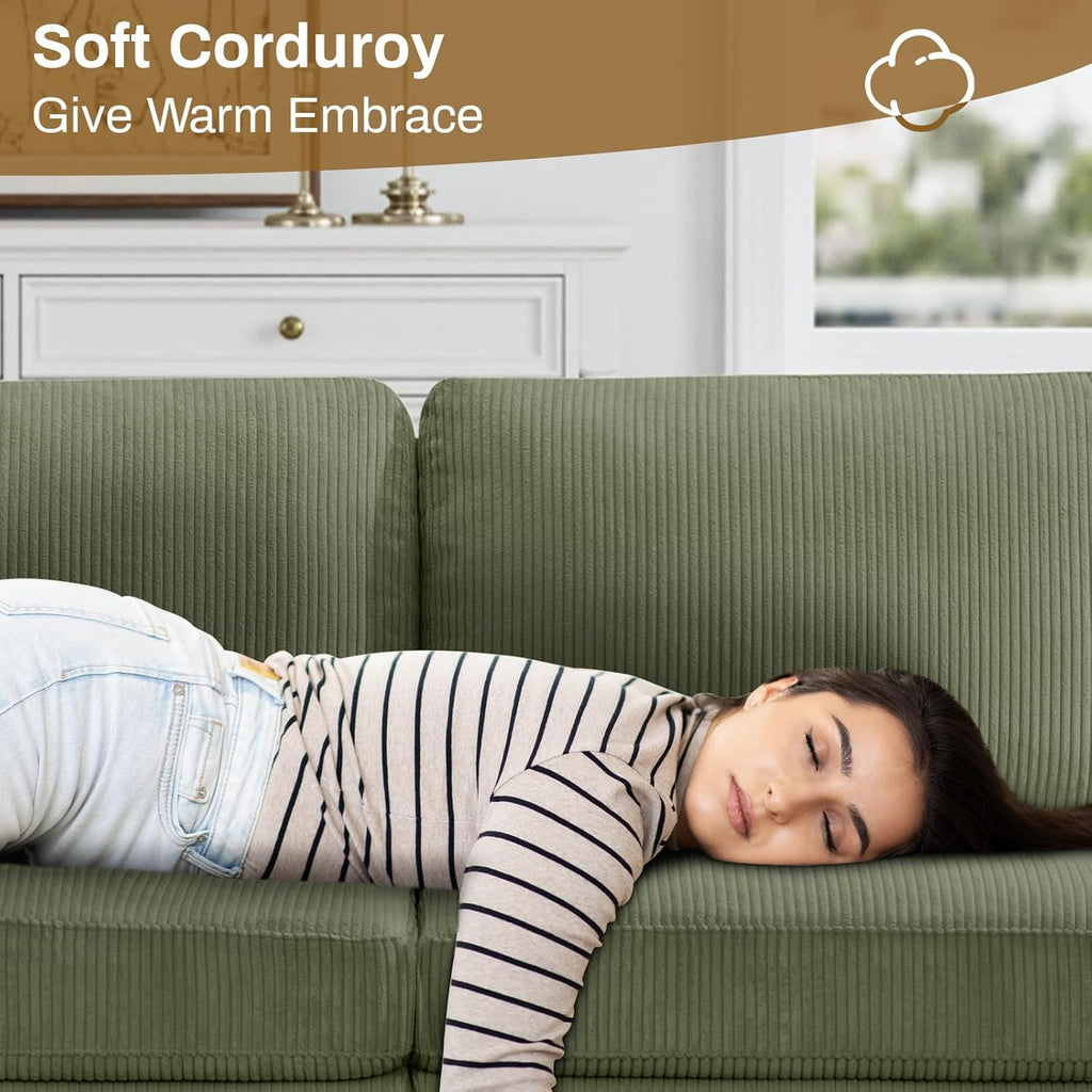 Oversized Modular Sectional Sofa, U/L‐Shaped Reversible Couch with Ottoman, Deep Seat Corduroy Sofa, 13‐Seater, Olive
