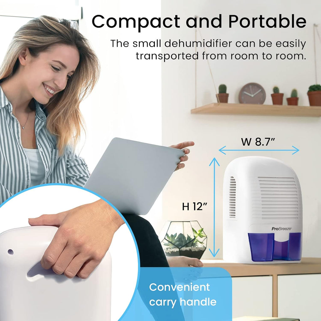 Electric Mini Dehumidifier, 2200 Cubic Feet (250 sq ft), Compact and Portable for High Humidity in Home, Kitchen