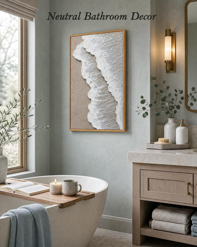 3D Textured Abstract Wall Art, Beige Beach Waves Prints, 16x24inch