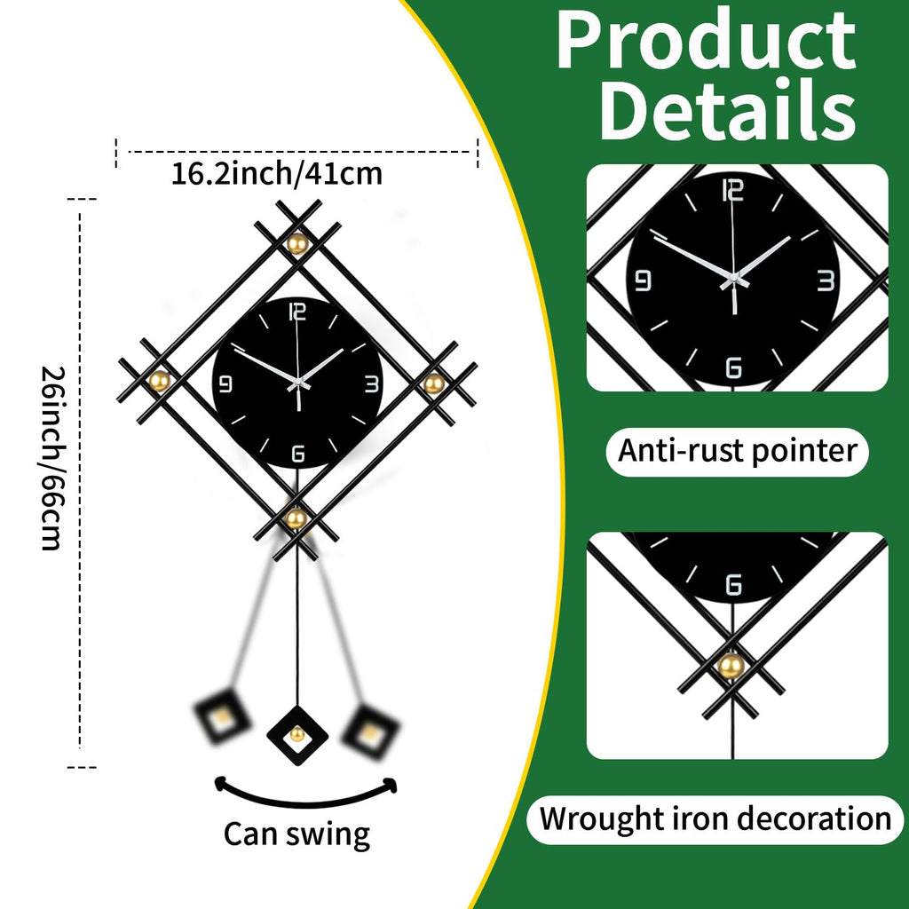 Modern Wall Clock with Stylish Pendulum, 16.2*26 Inch