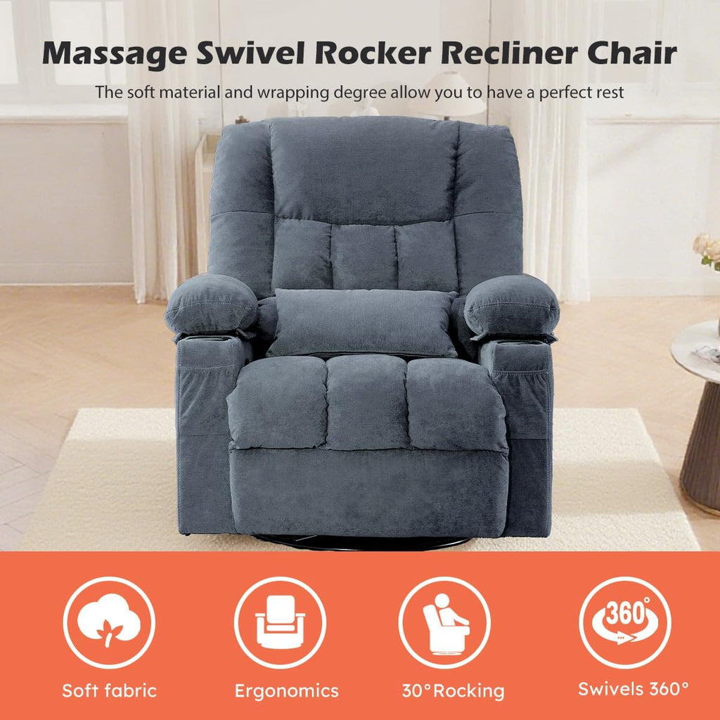 Recliner Chair with Cup Holders Single Seat Manual Oversized Recliner with Ergonomic, Side Pocket for Adult