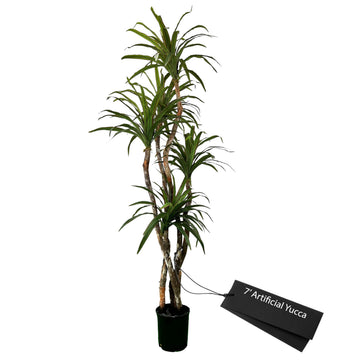 Handmade 7ft Outdoor Safe UV Resistant Artificial Yucca Plant | Tree with Real Wood Trunks, Hypoallergenic, 7 Foot