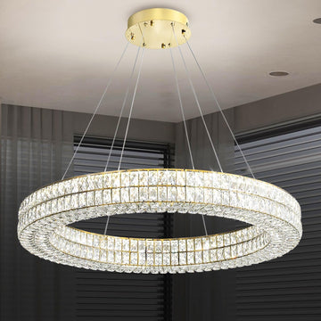 47.5 inch Large Ring Chandelier Gold Ring Pendant Light Round Crystal Chandelier for Dining Room Living Room Led Dimmable 2700k-6000k