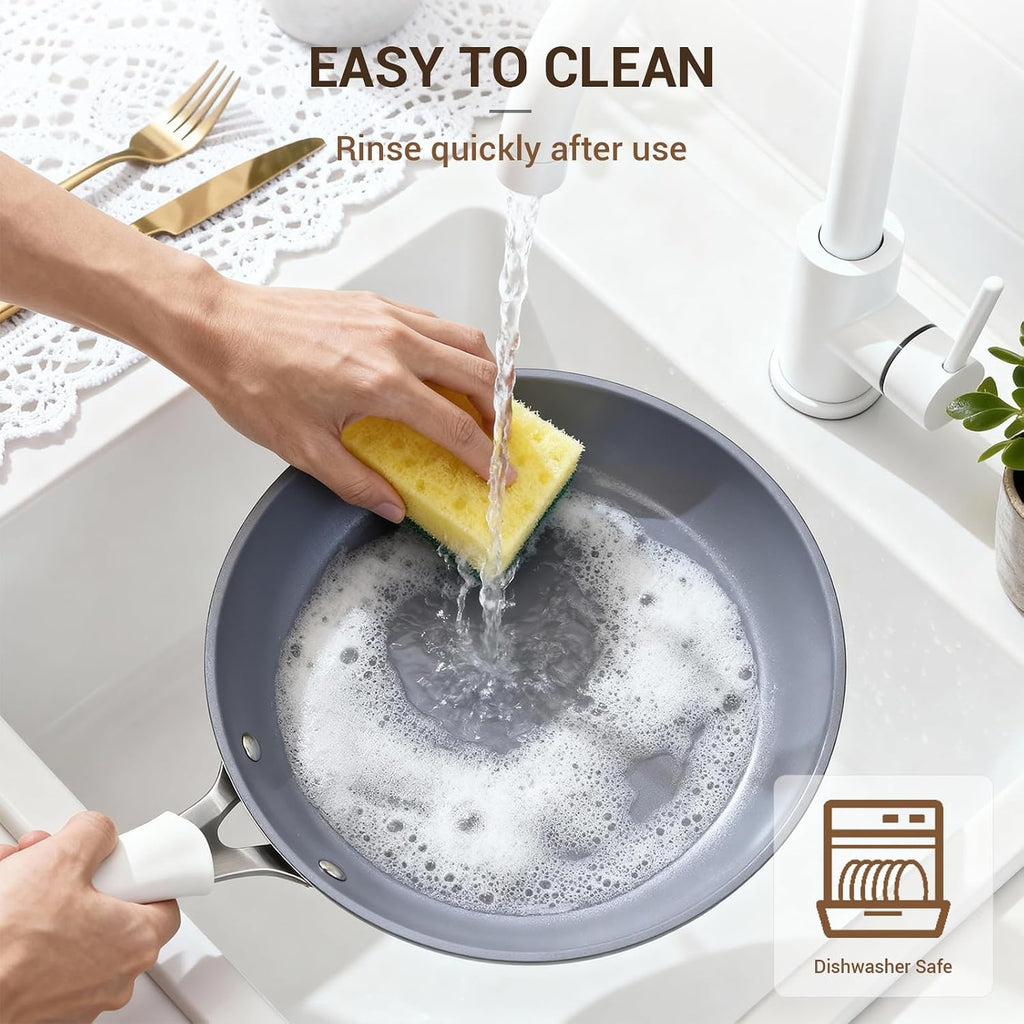15-Piece Ribbed Ceramic Cookware Set, Pots and Pans Set Non Stick, Induction Ready, Healthy Non Toxic Kitchen Cooking