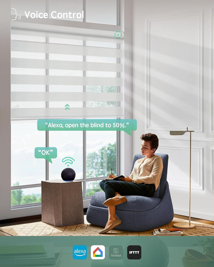 Motorized Zebra Blinds with Remote, Room Darkening Smart Blinds Work with Alexa, Apple Home, Google Home, Electric