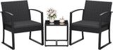 Resin 3 Pieces Patio Furniture Set, Outdoor Bistro Set with Cushions and Glass Table