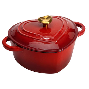 Heart Shaped Dutch Oven 2 QT, Enameled Cast Iron Pot (Red)