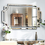 32" x 47" Large Wall Mirror Decor, Modern Unique Decorative Mirror with Beveled Glass Scalloped Corner, Horizontal or