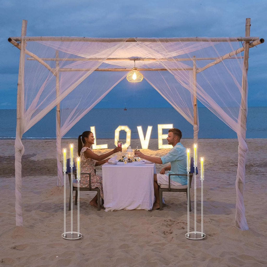 6 Set Acrylic Candelabra Centerpieces 3 Arms with 18 LED Candles 42.5'' Floor Tall Candle Holders with Acrylic Shade