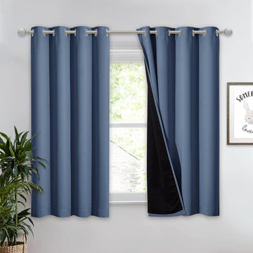 100% Blackout Curtain with Black Liner, Thermal Insulated 2-Layer Lined Drape, Room Warming Small Window Drapery