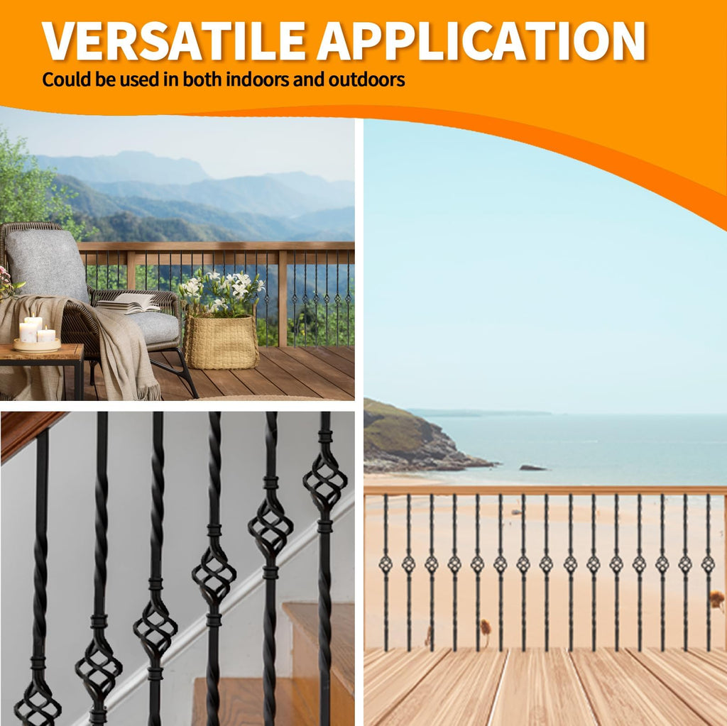 15 Pack Iron Balusters for Staircase Interior, Stair Balusters 44" Black