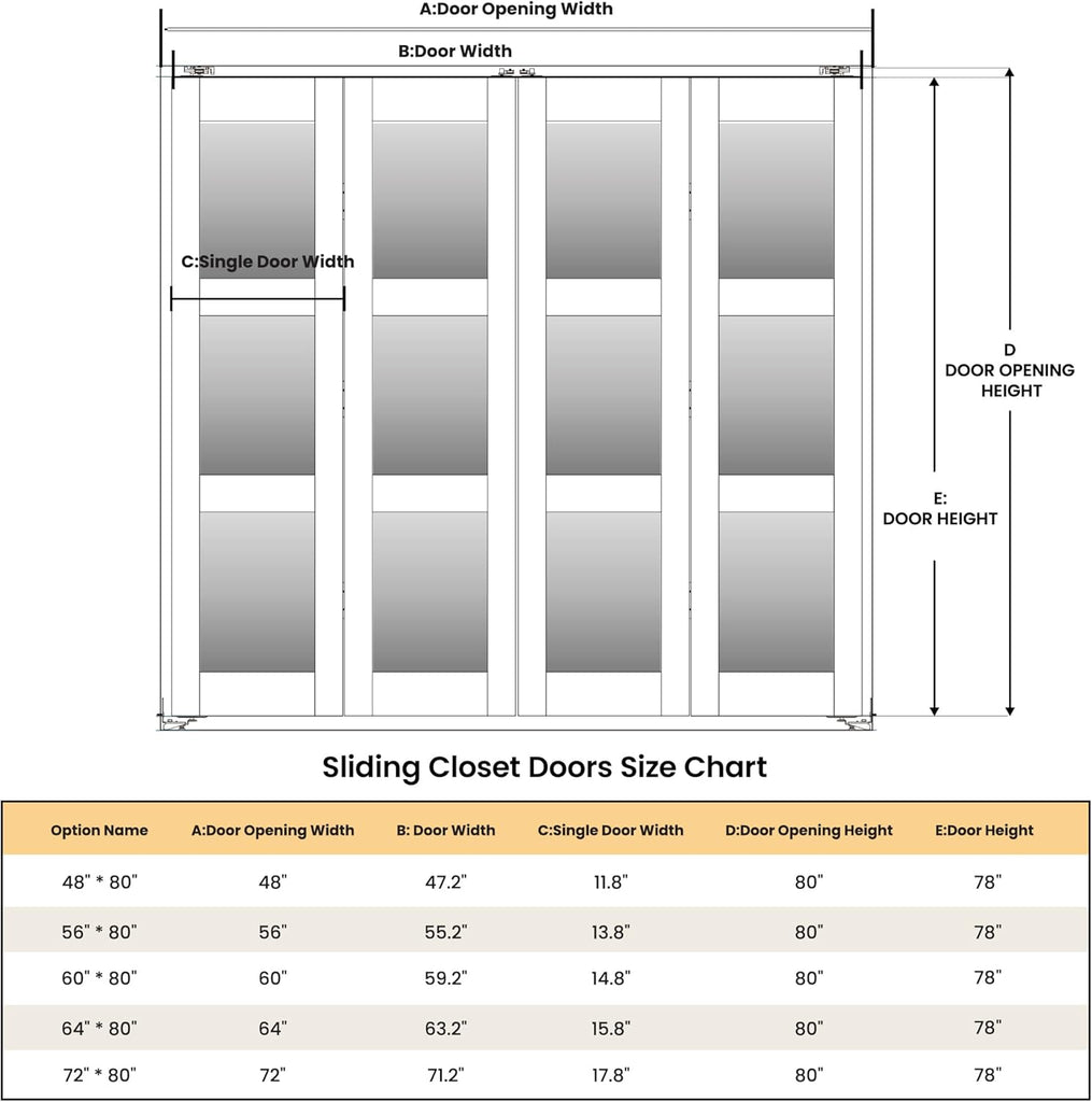 Bifold Door, for 64"x 80" Opening,Tempered Frosted Glass Closet Folding Barn Door with Hardware Kit,