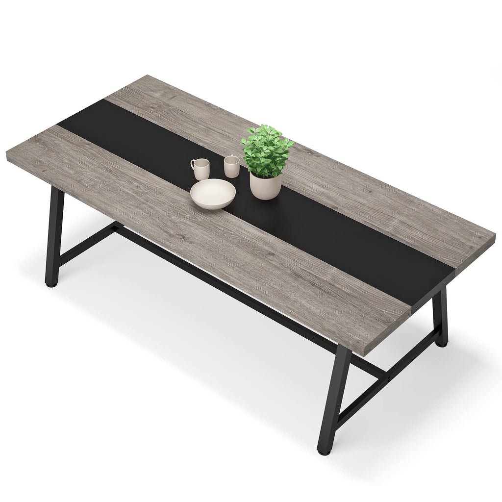 Dining Table for 8 People, 70.87-inch Rectangular Wood Kitchen Table with Strong Metal Frame, Industrial Large Long