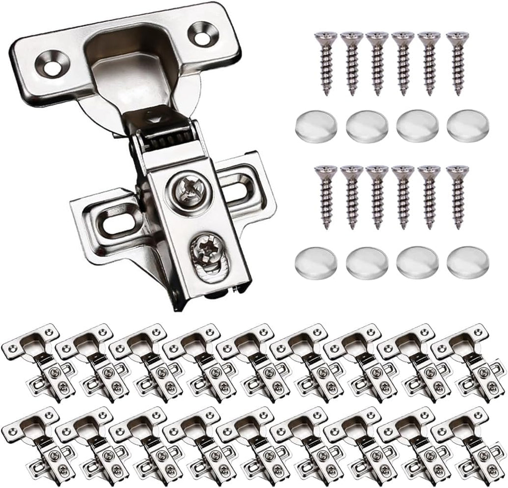 20 Pack Soft Close Cabinet Door Hinges for 1/2 Inch Overlay Cupboard, 105 Degree Opening Angel, Stainless Concealed