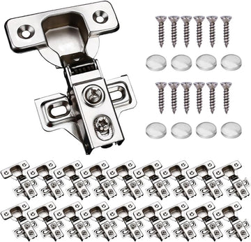 20 Pack Soft Close Cabinet Door Hinges for 1/2 Inch Overlay Cupboard, 105 Degree Opening Angel, Stainless Concealed
