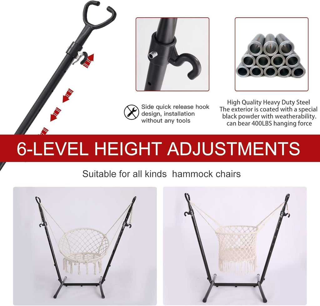 Hammock Chair with Stand Double Hammock Chair Bohemian Style with Tassel Mobile Phone Support Manual Adjustable Swing