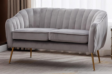 Contemporary Tufted Velvet Tub Barrel Loveseat Sofa Chair Upholstered Couch with Golden Metal Legs Club Two-Seat Sofa