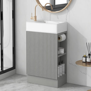 18.6 Inch Small Bathroom Vanity with Sink – Solid Wood Narrow Vanity Cabinet with Side Storage