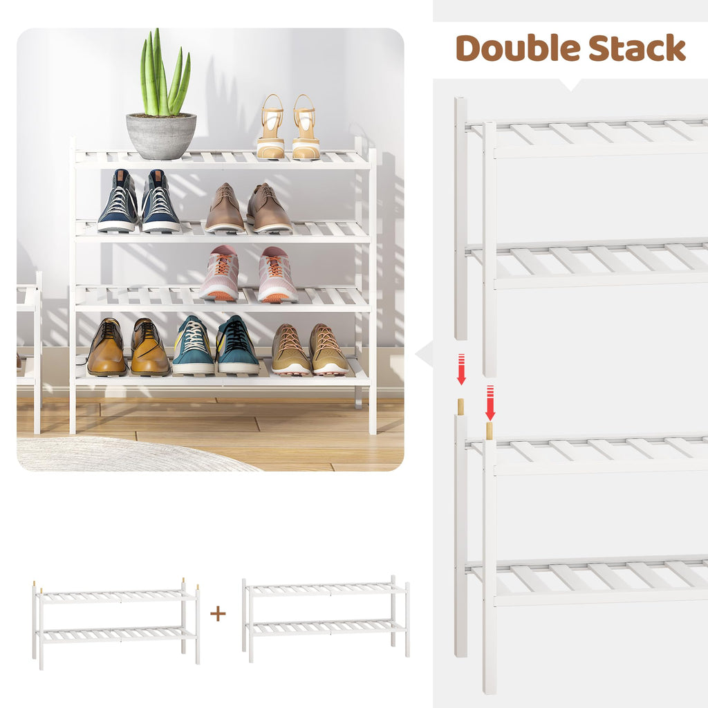 Bamboo Shoe Rack Stackable Shoe Shelf Storage Organizer for Unit Entryway Hallway and Closet Sturdy Freestanding Shoe