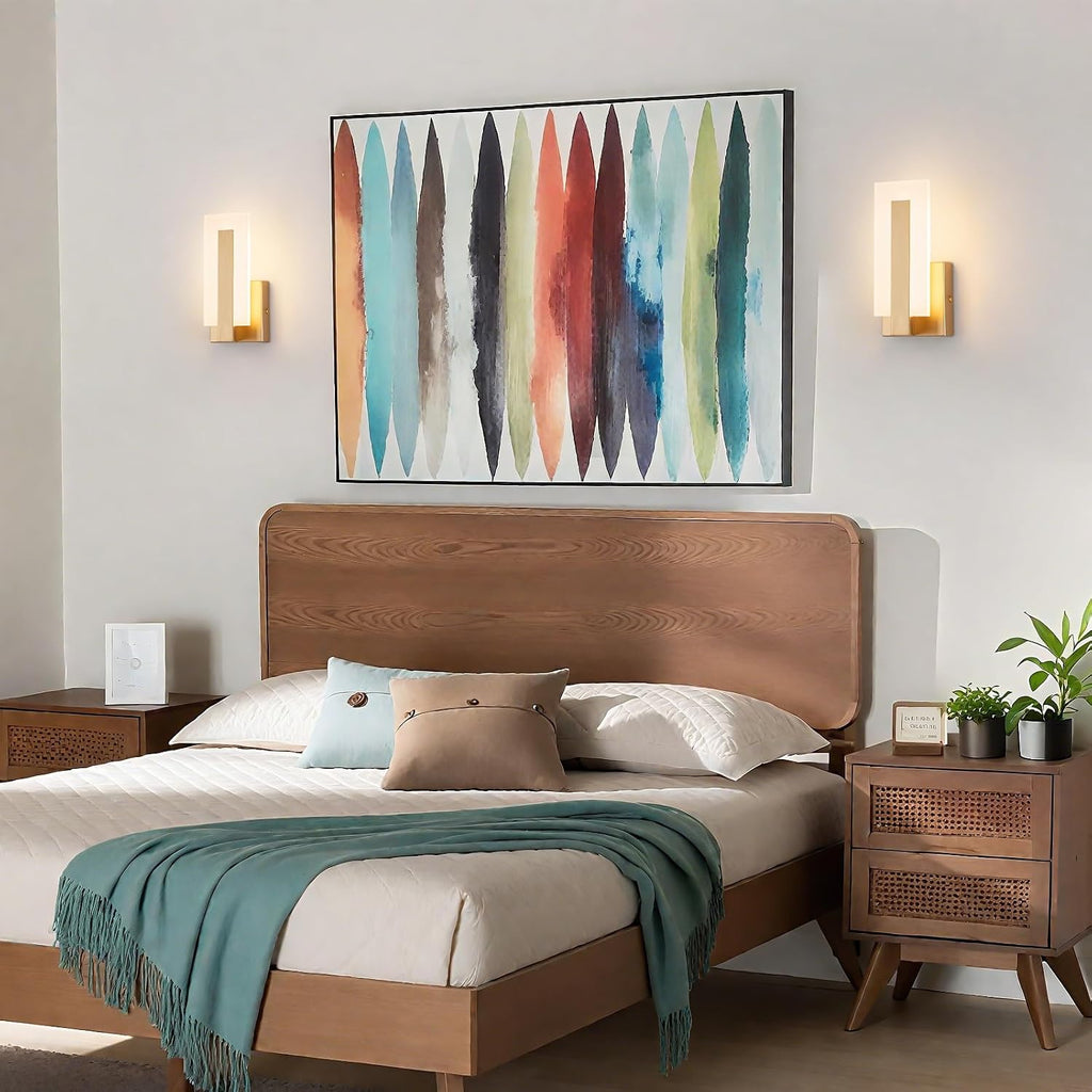 Modern Wall Sconces Set of 2, 3000K Warm White Wall Sconce, Acrylic Gold Wall Lamp, Hardwired Wall Mount Lighting