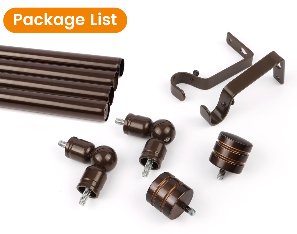 Bay Window Curtain Rods 36-72 Inch(Center Rod), 1" Diameter, Bronze